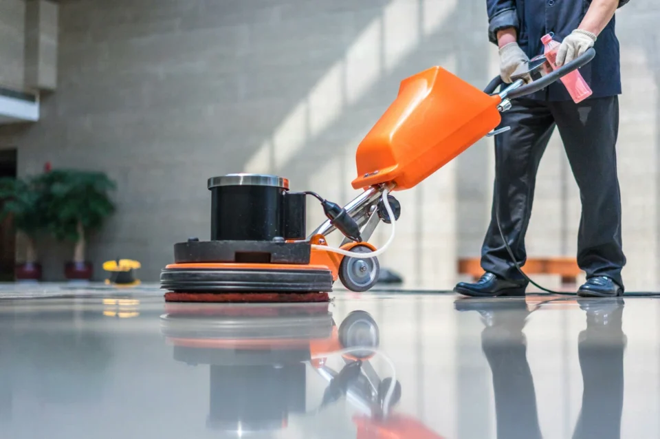 floor polishing in process